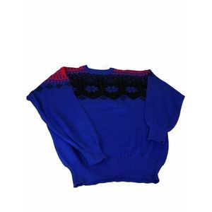 Meister Men Xl Blue Red Stripe Knit Wool Blend Vtg